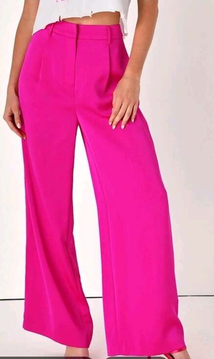 Entro Pants - Entro High Waist Wide Leg Hot Pink Trousers Size Large #21084 Business Casual